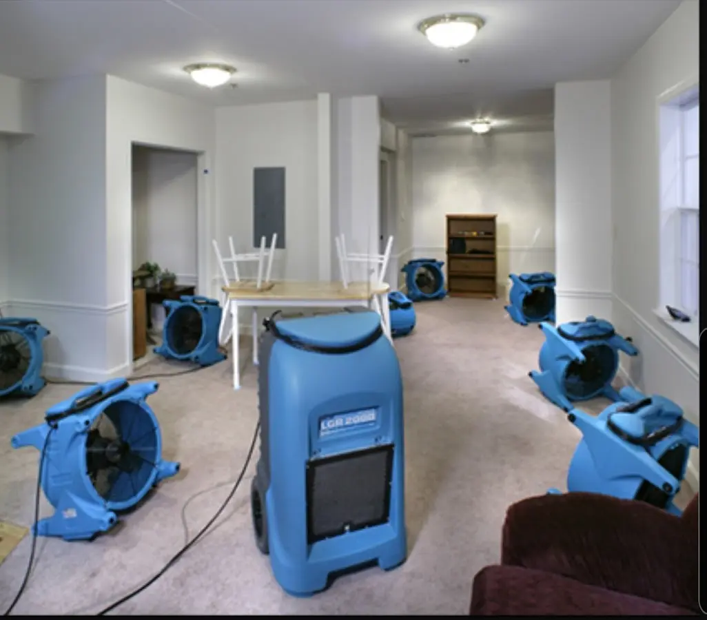 Air movers and dehumidifier setup for Water Extraction & Removal in Progreso